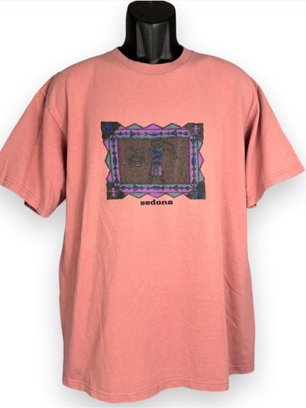 Vintage 90s Anvil Sedona Arizona T Shirt XL Pink Southwest Kokopelli Graphic Tee